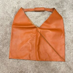 Minimalist Orange Leather Origami Tote Bag Large Slouchy Shoulder Hobo Handbag